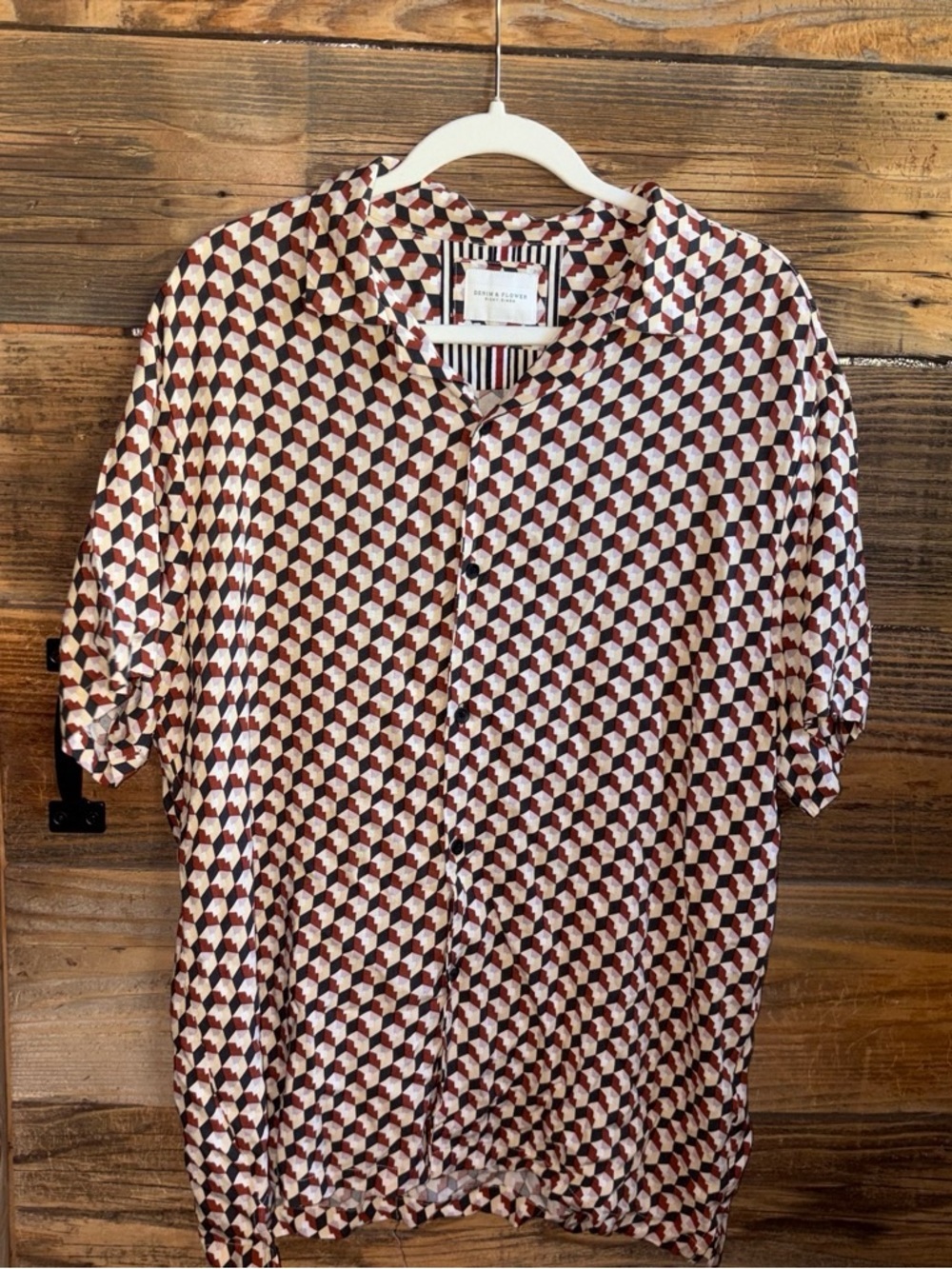 Denim & Flower Geometric Button-Down Shirt - Maroon & Cream